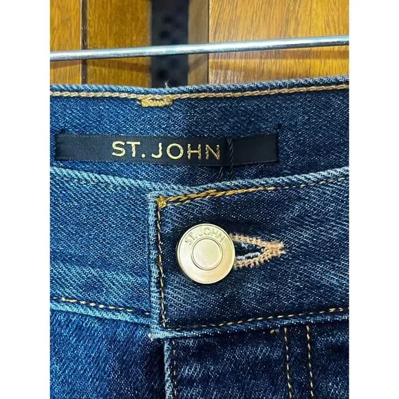 St. John Dark Wash Straight Wide Leg Raw Hem Salvaged Jeans Sz 14